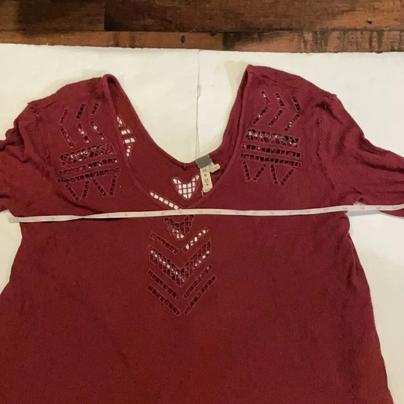 Free People waffle weave Long sleeved top Maroon Size M Casual Comfy - Picture 4 of 10